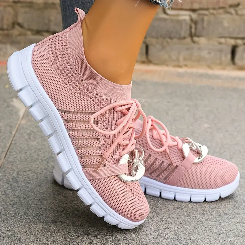 womens chain decor sneakers breathable mesh lace up outdoor shoes lightweight low top sport shoes details 4