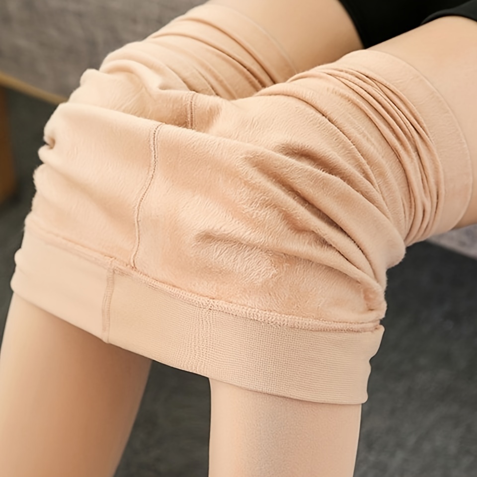 Women Fleece Lined Leggings Skin Tone Tights Translucent Warm
