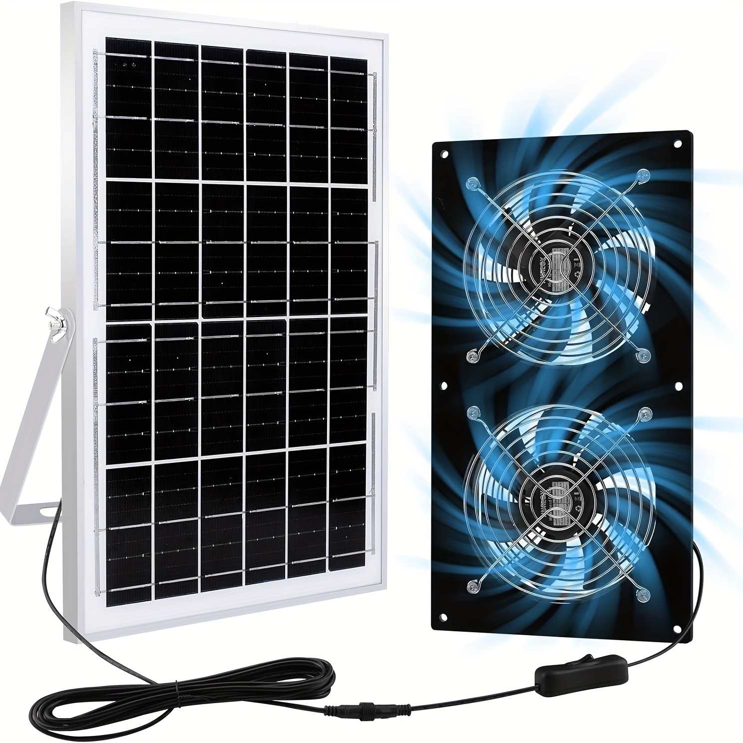  Mudder Kit de ventilador de panel solar, impermeable,  alimentado por energía solar, ventilador doble de 10 W, 12 V, ventilador de  escape solar para casa de pollo, invernadero, casa de perros, 
