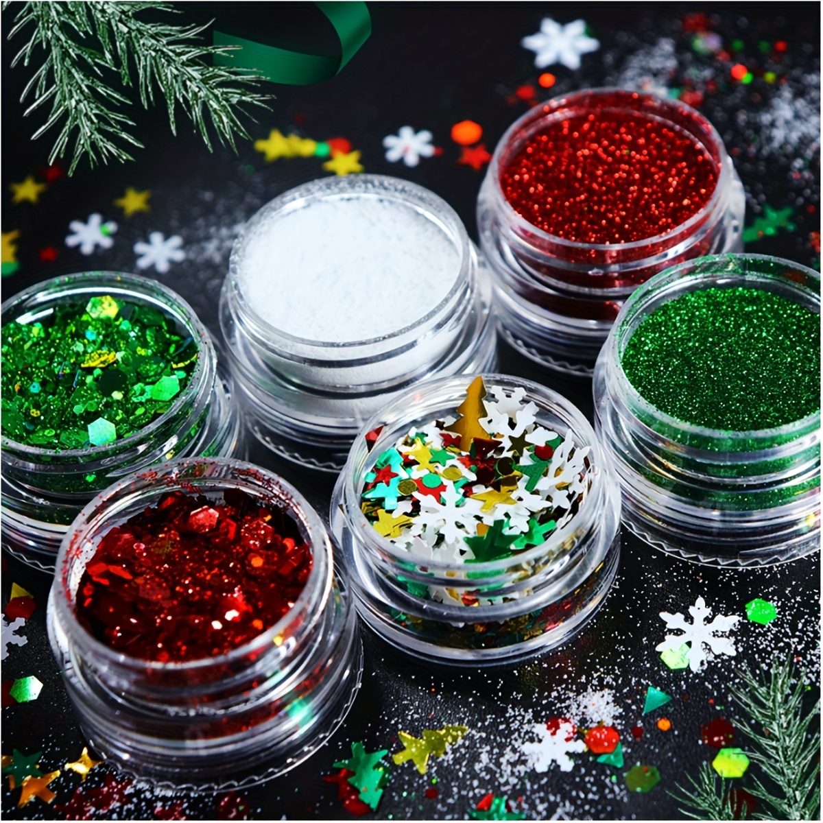 Christmas Nail Glitter Set,Snowflake Nail Glitter Sequins,Fine Nail Glitter  Powder For Makeup Nail Art Decoration,Perfect For Christmas Stocking Stuff