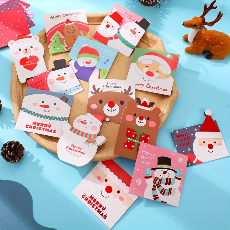 24sheets/set, Creative Christmas Greeting Cards For Cartoon Cute Mini Fold  Small Cards Gift Envelopes For Christmas, Small Business Supplies, Thank Yo