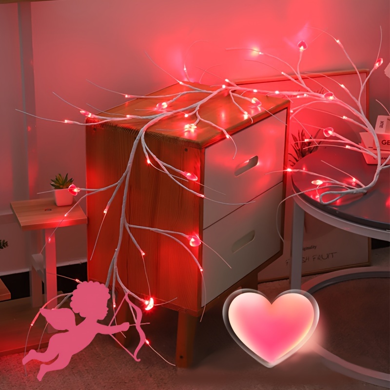 1pc Valentine's Day Decorative Vine Light, Led Simulation Tree Light, With  Red Heart Branches, Battery Drive Atmosphere Decorative Light, Battery  Powered (no Plug), Free Shipping For New Users