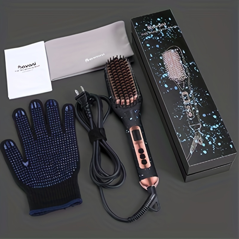 savani hair straightener brush fast heating ceramic negative ion hair straightening comb electric hot hair brush curly thick hair styling tool auto off anti scald multiple temp settings details 8