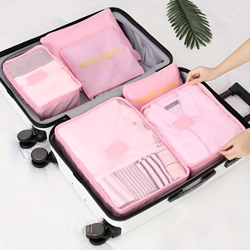 6pcs Travel Storage Bags Clothes Packing Cubes Luggage Organizer Pouch Pink