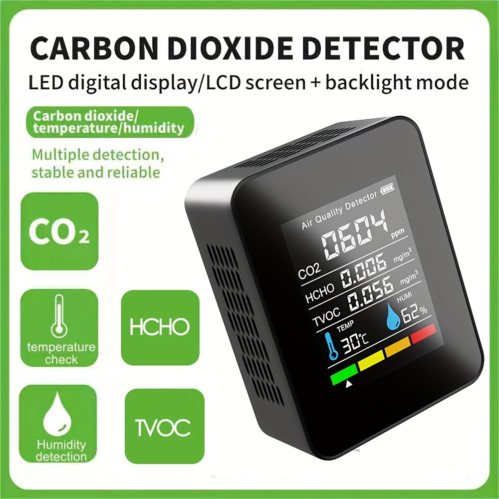 CO2 Detector,3-in-1 Ambient Air Monitor,Tester for Carbon  Dioxide,Temperature and Relative Humidity, Air Analyzer Digital CO2 Meter  with Alarm for