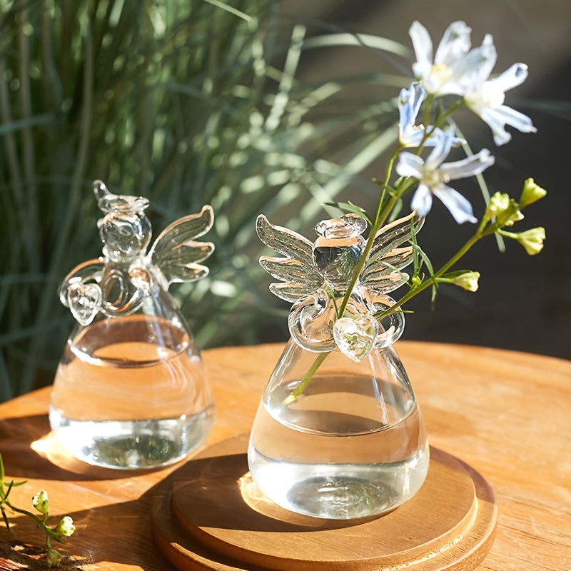 Juego de 3 jarrones de cristal, pequeños jarrones de flores para  decoración, vidrio degradado y estilo en relieve, mini botellas de vidrio  para