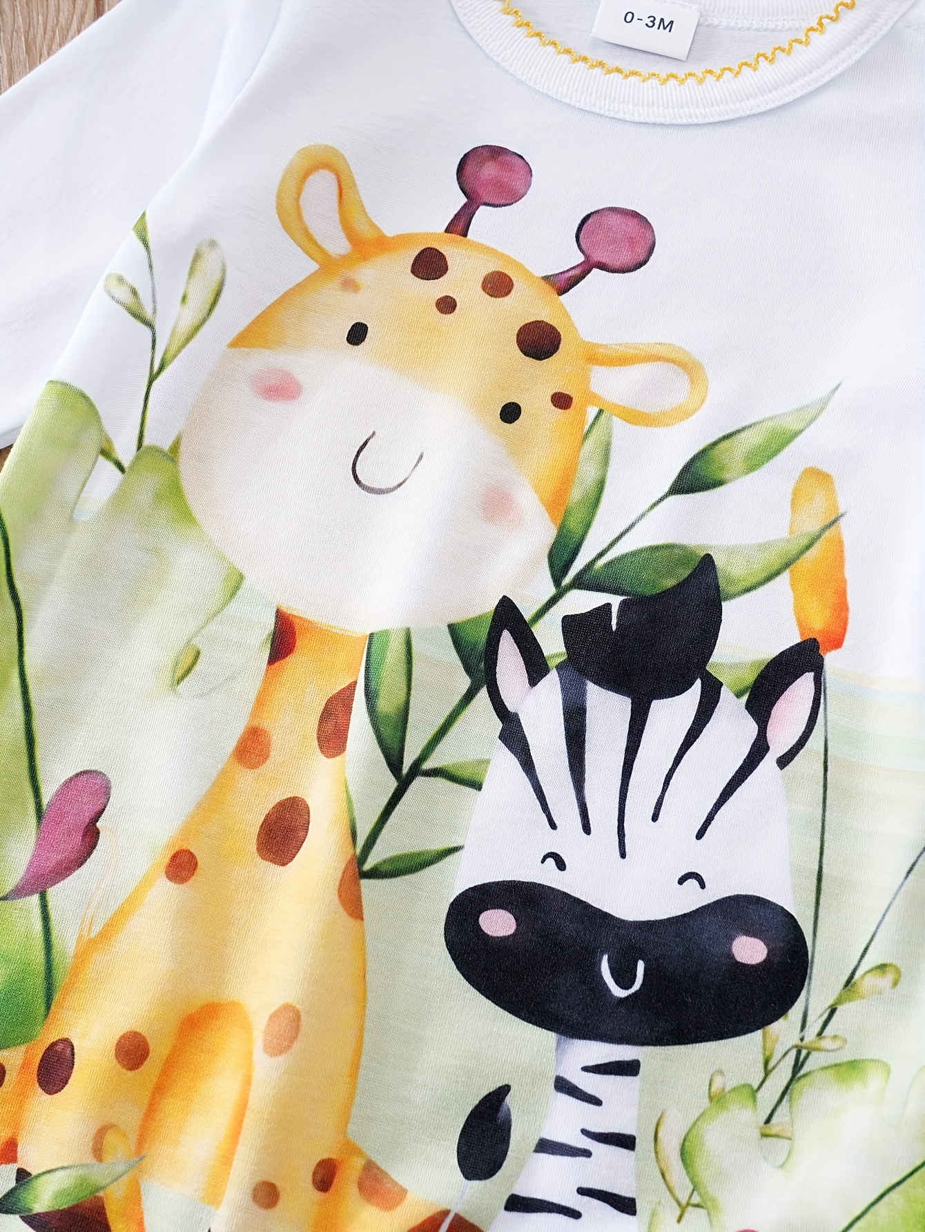 100% Cotton Giraffe Zebra Print Long-sleeve Baby Jumpsuit