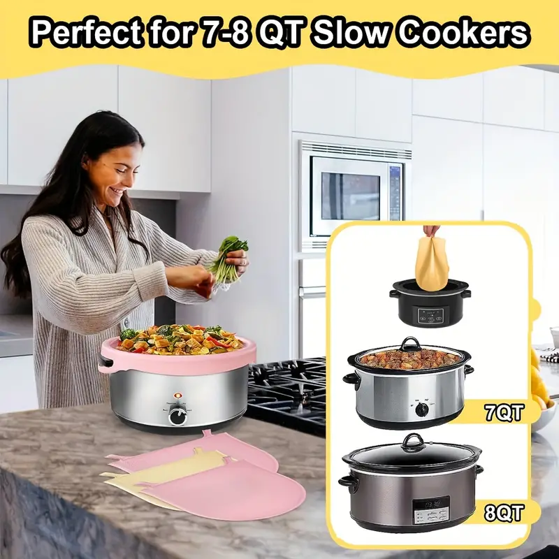 Slow Cooker Liners, Reusable Silicone Slow Cooker Liners, Compatible With 7-8  Quarts Oval Or Round Pots Safe Food Grade Silicone, Heat-resistant,  Leakproof And Dishwasher - Temu