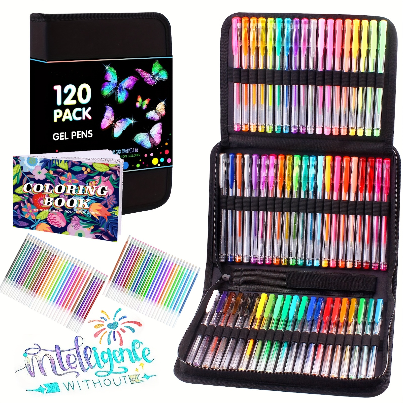 Glitter Gel Pens for Adult Coloring Books, 120 Pack-60 Glitter