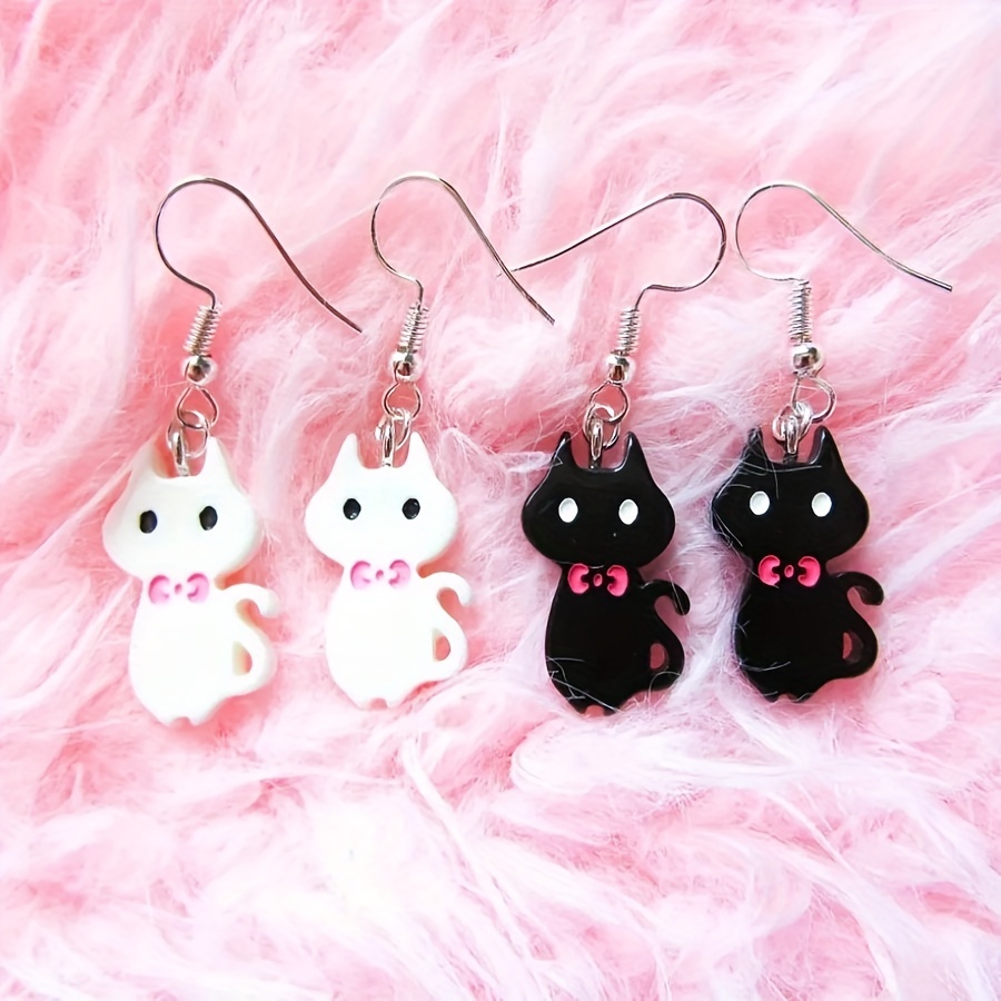 Cute 3d Animal Cat Drop Dangle Earrings For - Temu