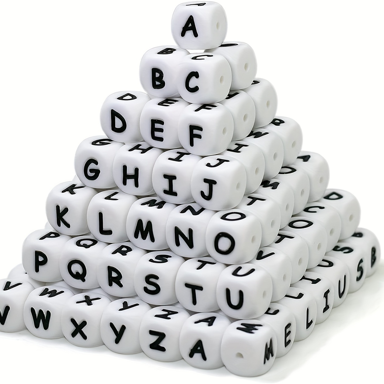  Silicone Letter Beads, 15pcs 12mm Cube Alphabet