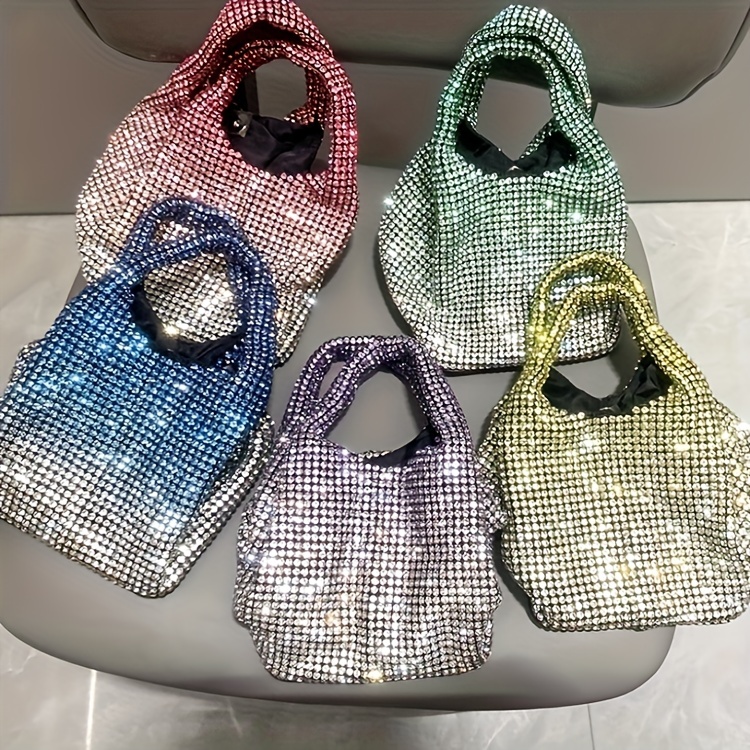 Colorful Rhinestone Decor Hobo Bag - Y2k Textured Shoulder Baguette Bag,  Perfect Bag For Concert - Temu Austria