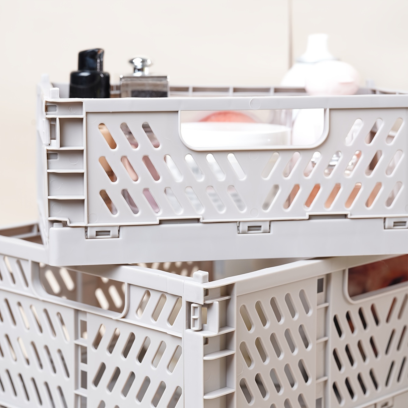 Folding Plastic Storage Basket Tray With Handles Desktop - Temu