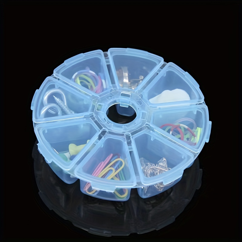 1pc Transparent Plastic Storage Box Round 8 Grids Beads Storage