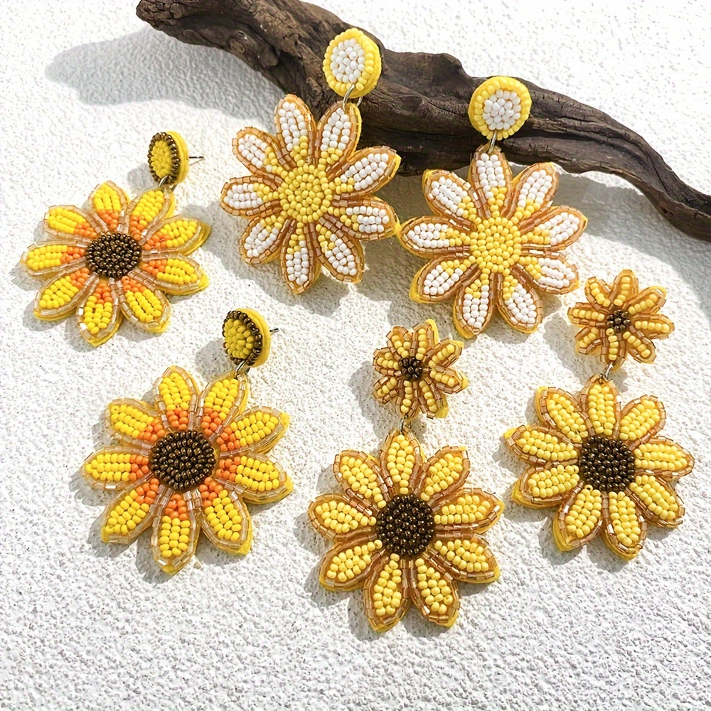 

Stylish Dangle Earrings Dainty Sunflower Design Made Of Tiny Beads Pick A Style U Prefer Match Daily Outfits Party Decor