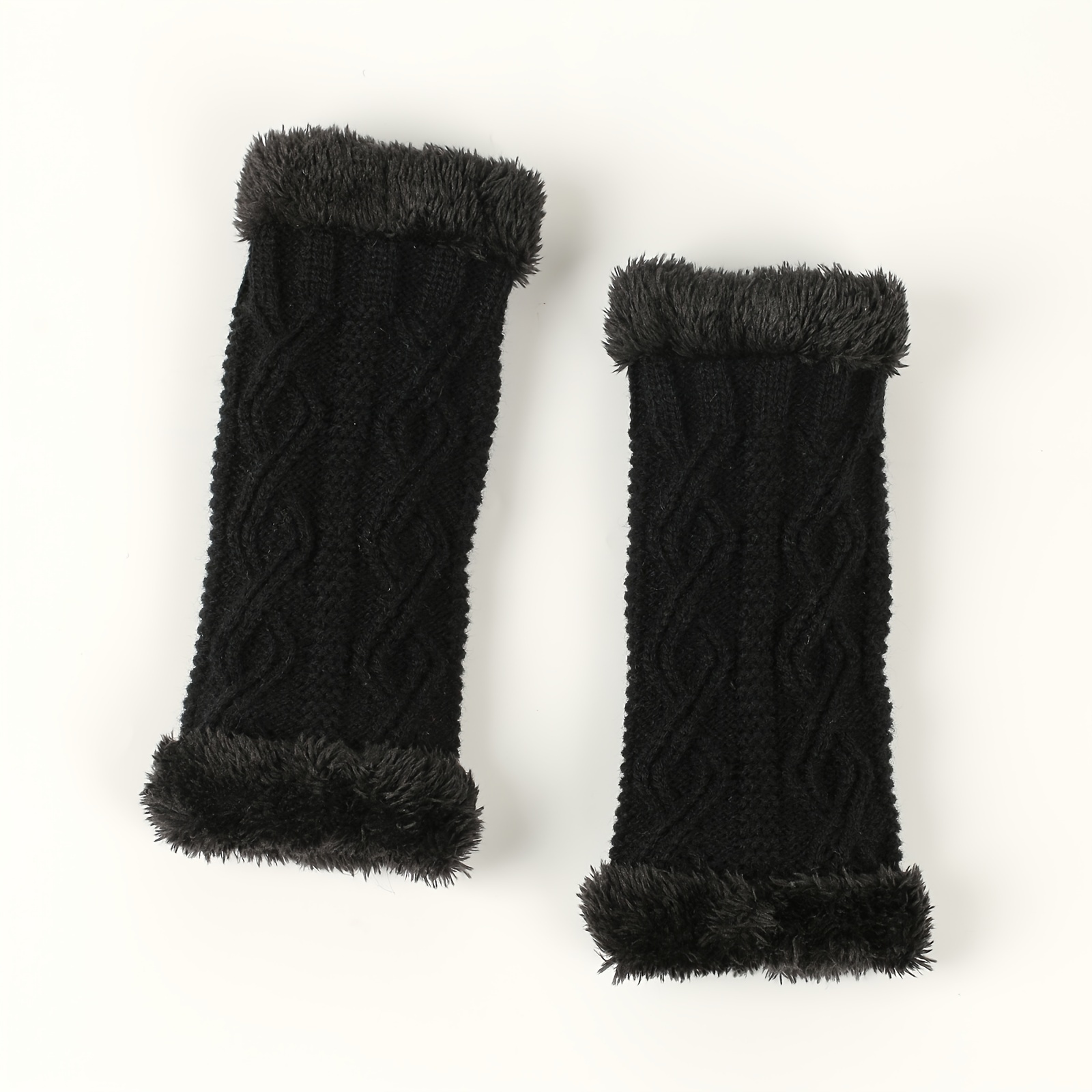 Solid Color Twist Knit Gloves Short Velvet Lined Warm Fingerless Gloves Winter Thick Warm Wrist Cover details 10