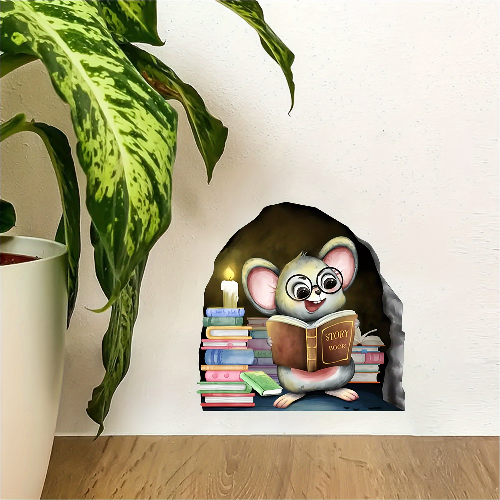 Autocollants Muraux De Trou De MO-Use, Chat De Souris De Dessin Animé 3D Dans Un Décalage De Trou, Autocollant Amovible Créatif Pelage Et Stick, Pour La Salle De Cuisine Pour