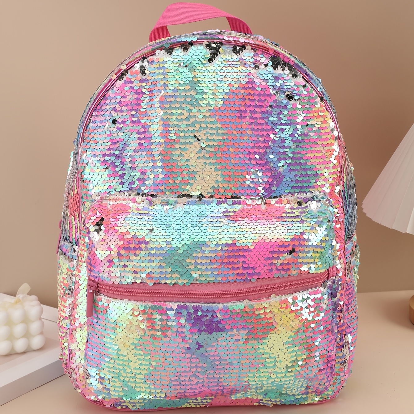 Pink Front Zipper Glitter Backpack