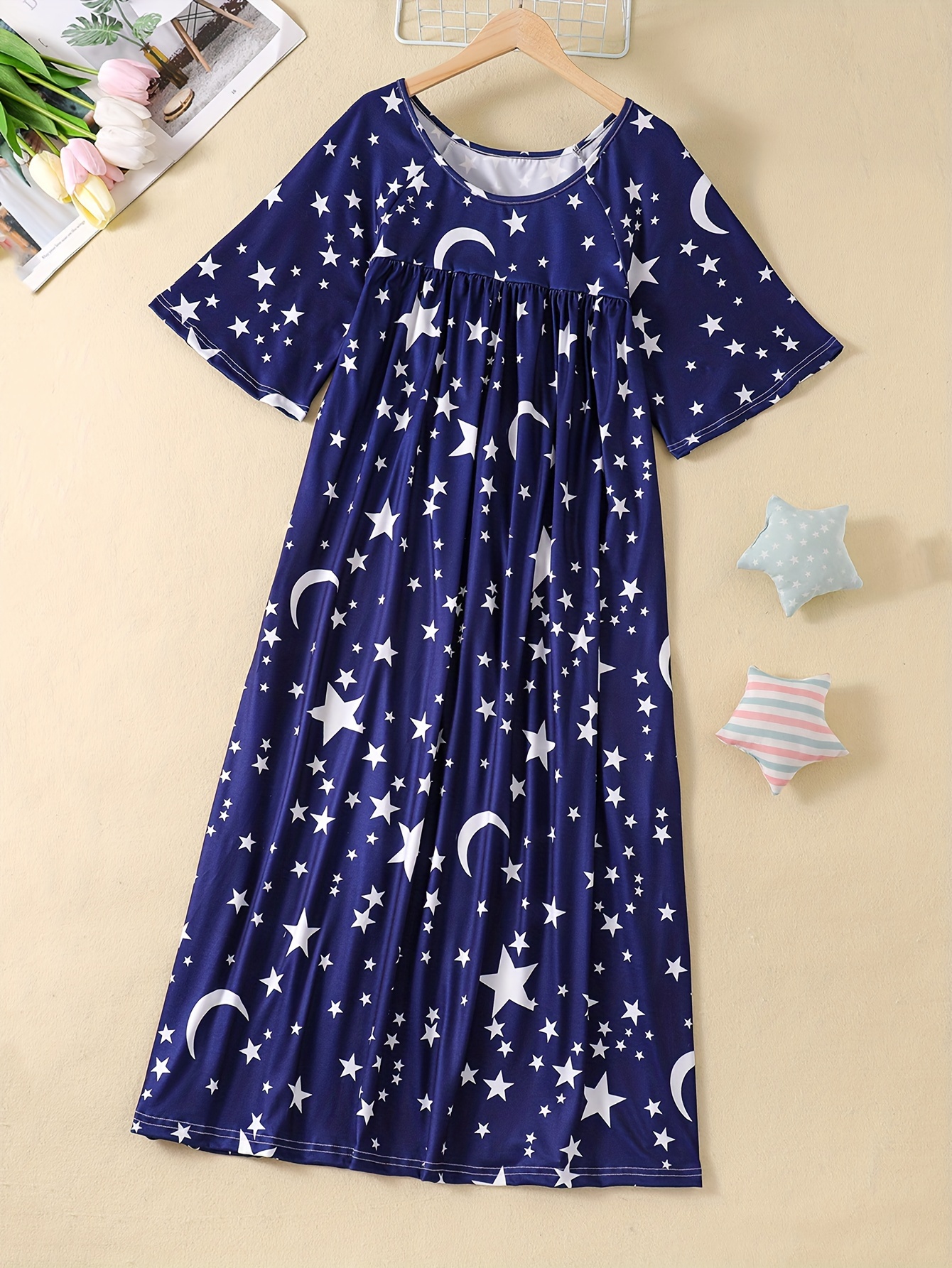 Star Moon Print Cami Nightdress Cute Comfort Spaghetti Strap - Temu