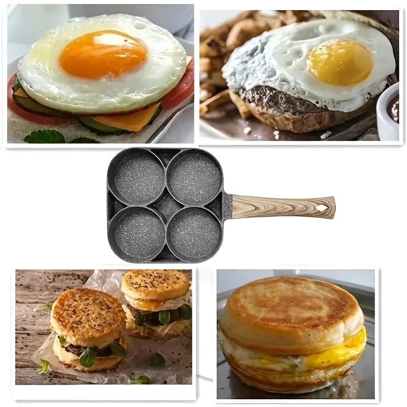 Egg Cooker Pan Divided Grill Frying Pan Cookware 4 Holes Section Divided  Skillet Pancake Pan Omelet Pan for Cooking Baking Black