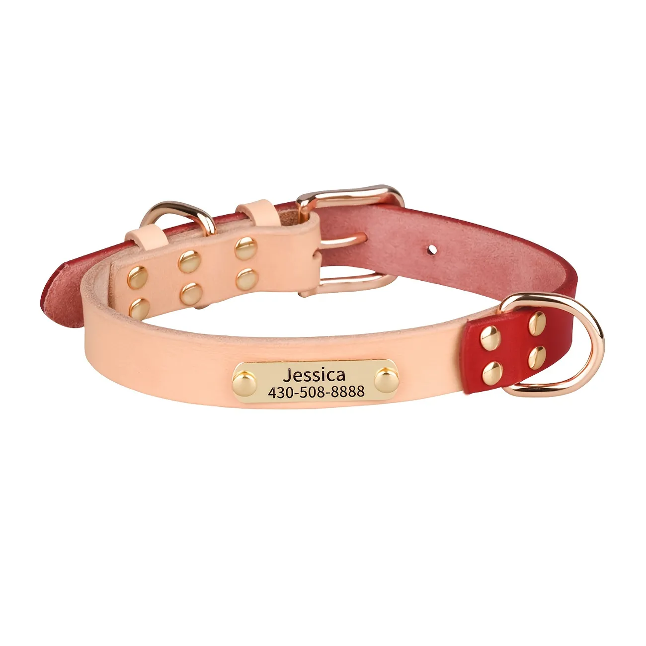 Cute Handmade Genuine Leather Dog Collar Personalized With Name