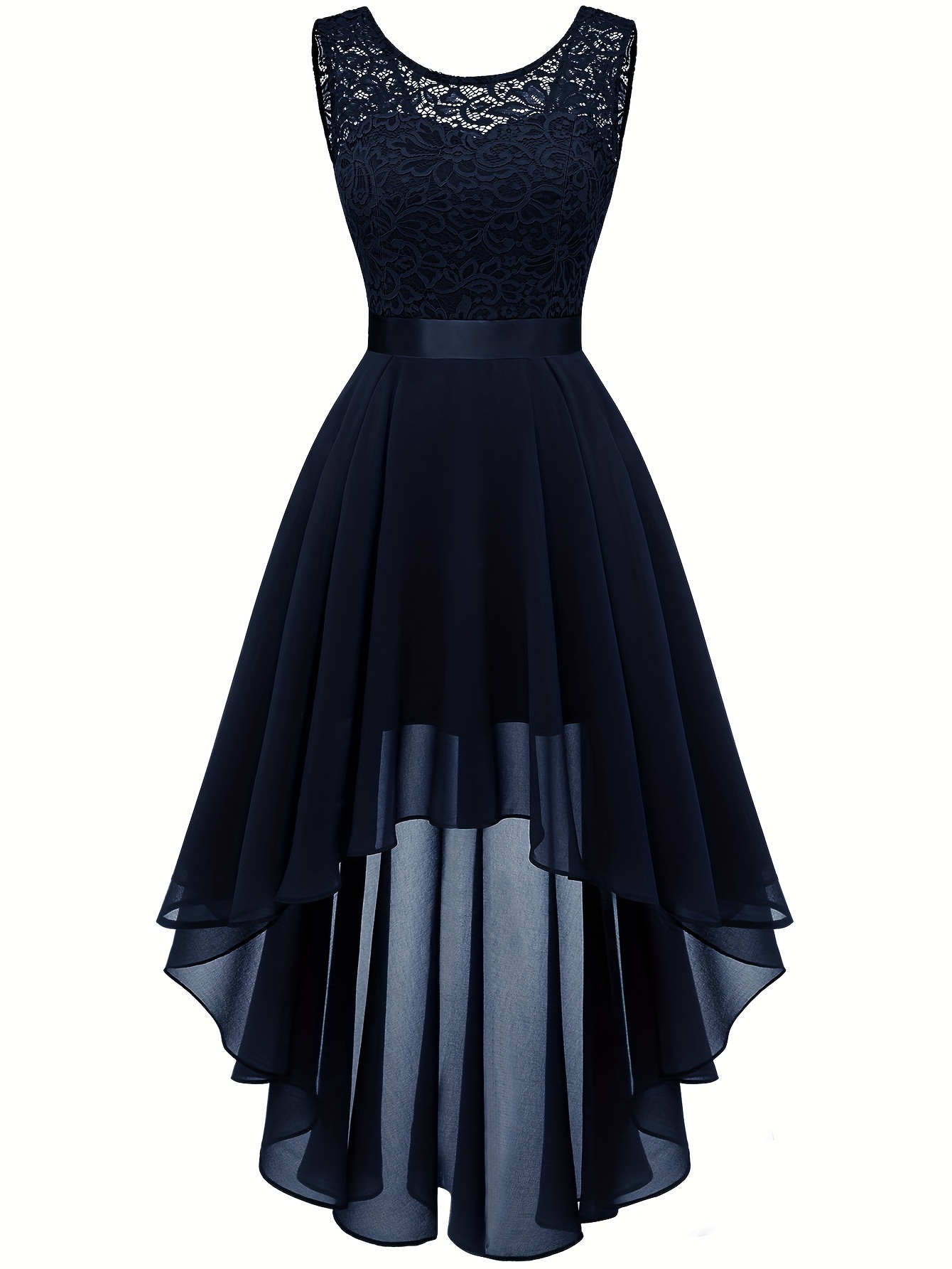 Contrast Lace Asymmetrical Hem Dress Elegant Sleeveless Tank - Temu