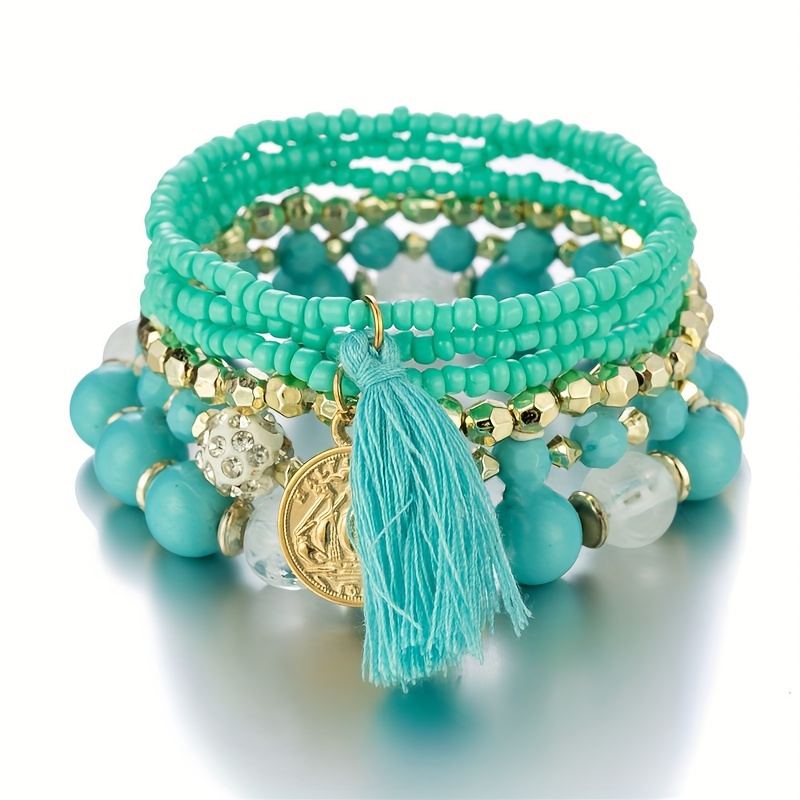 Teal & Gold Small Beaded Bracelet