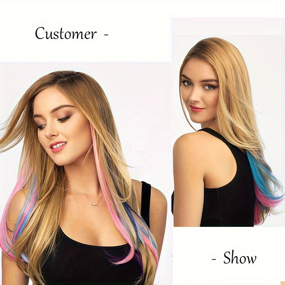 Synthetic Feather Hair Extensions 10strands Colored Hair - Temu