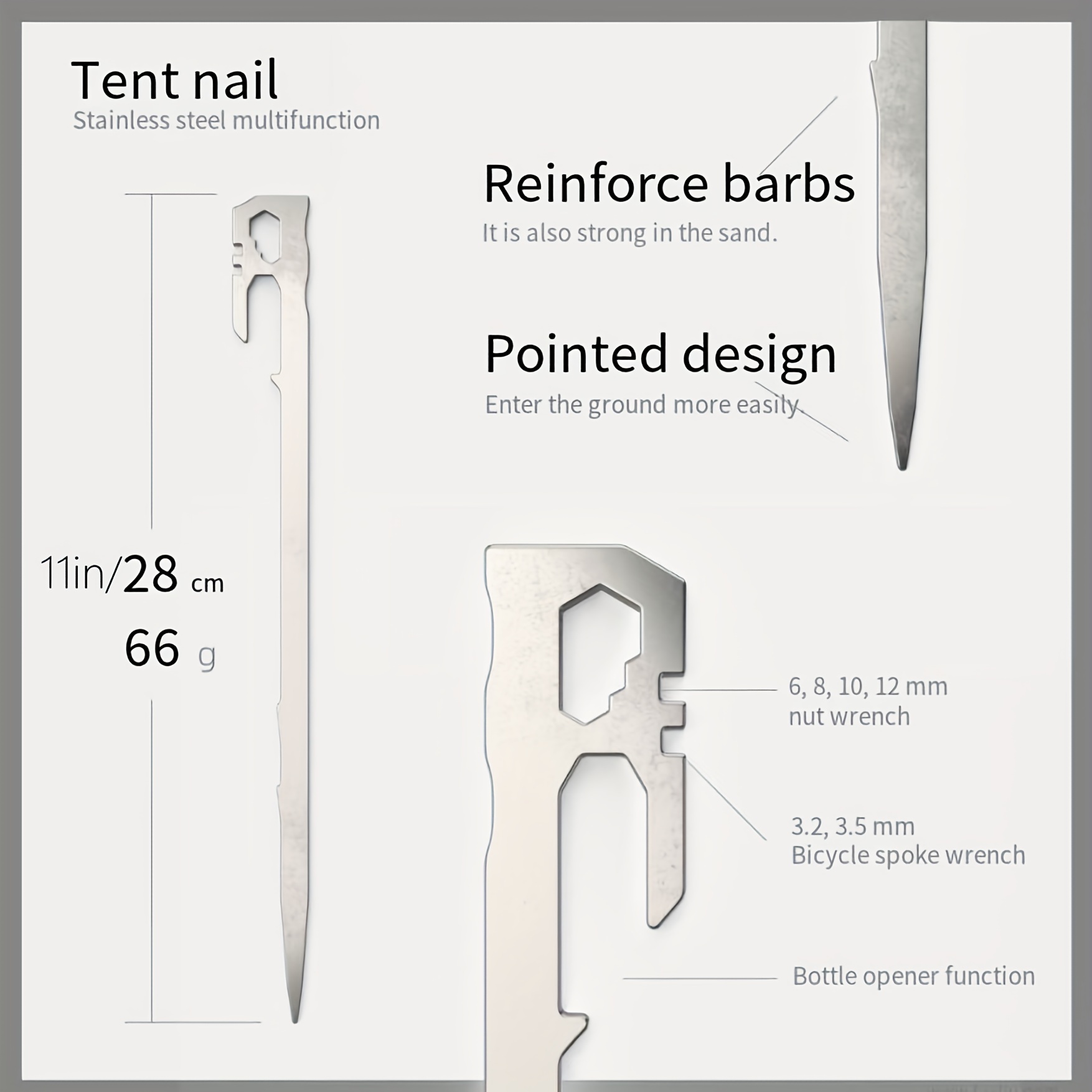 28cm 11 Stainless Steel Canopy Tent Floor Spike Rack 50x Harder