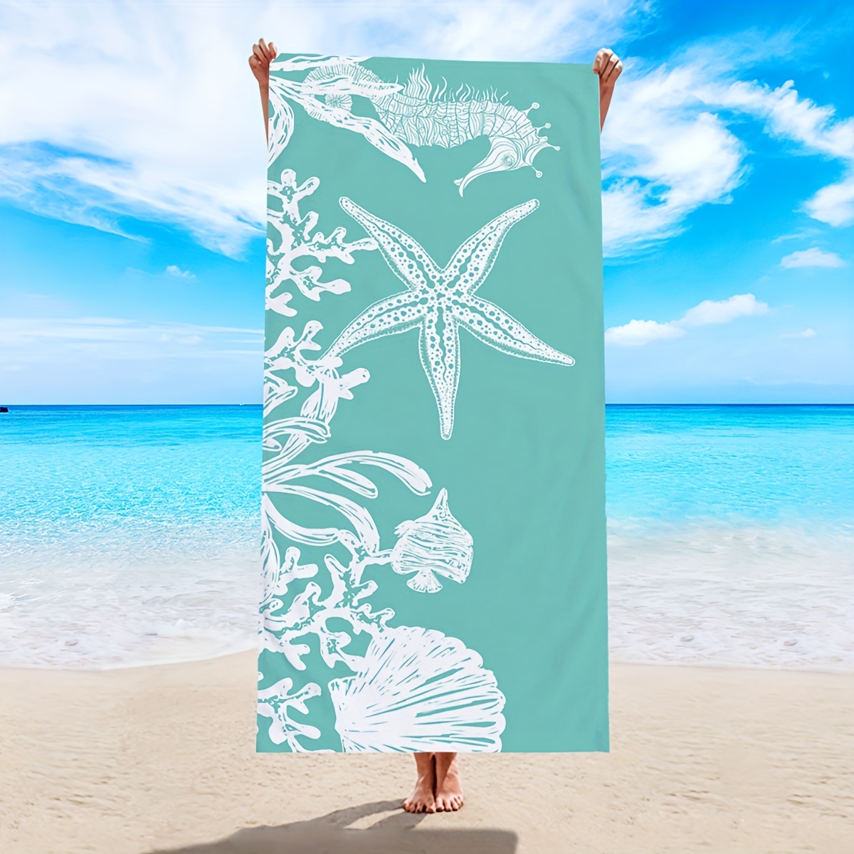 Microfiber Beach Towel, Starfish & Seahorse & Coral Print Summer ...