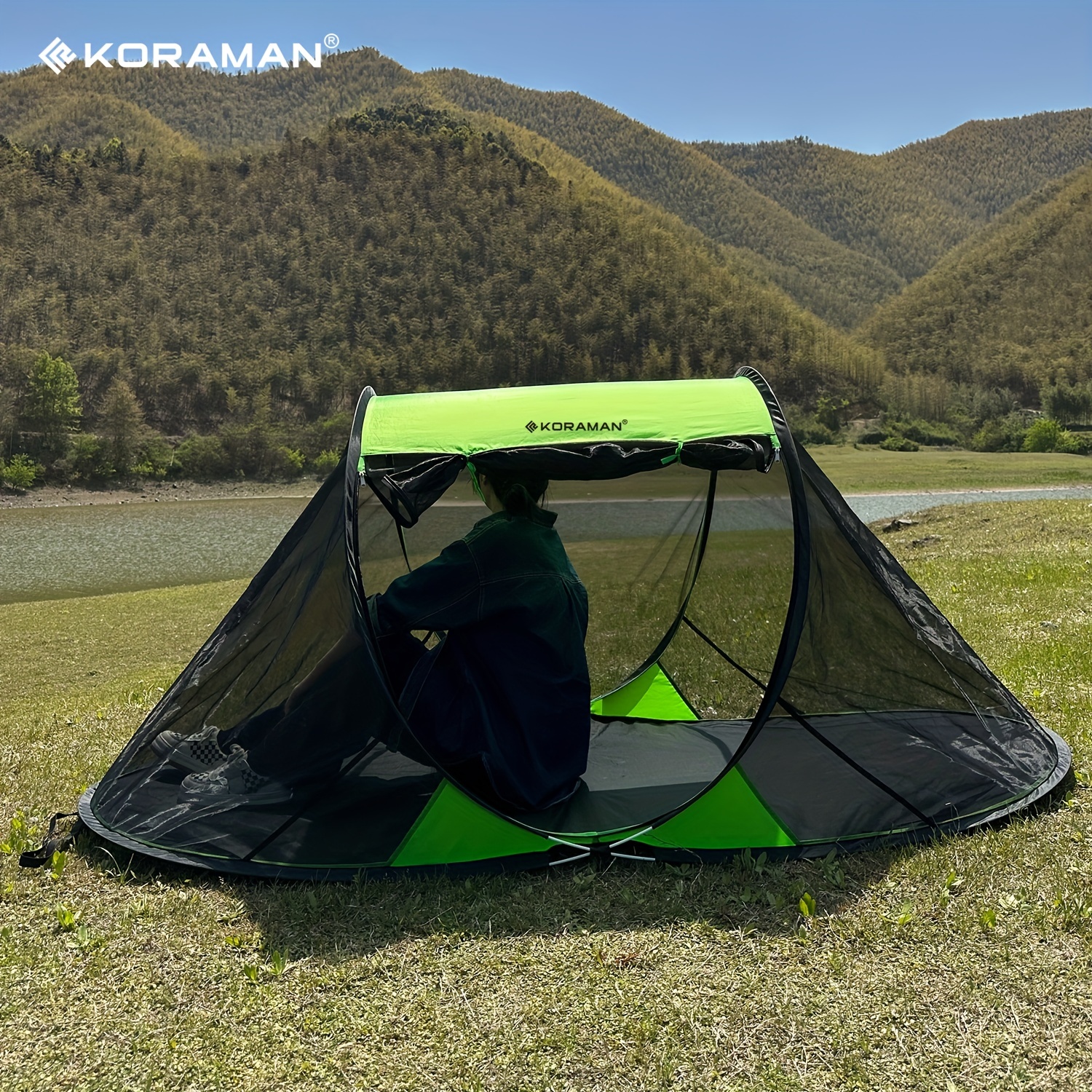 Compact Camping Tent w/ Vestibule & Mesh Vents for Hiking Green
