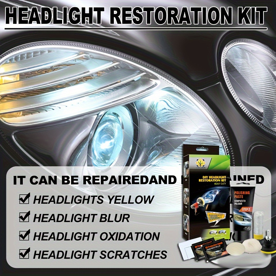 HGKJ Headlight Restoration Kit - Restores  Oxidation,Hazy,Yellow,Scratch - Car Headlight Cleaner -Brings Headlights  Back to Like New-No Power Tools Required (Headlight Restoration Kit) :  Automotive