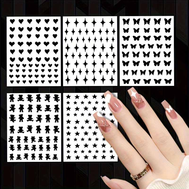 24 Sheets Airbrush Nail Stickers Nail Stencils,HOINCO Butterfly Flower Moon  Star Heart Cross French Nail Decals Printing Template Stencil Tool DIY