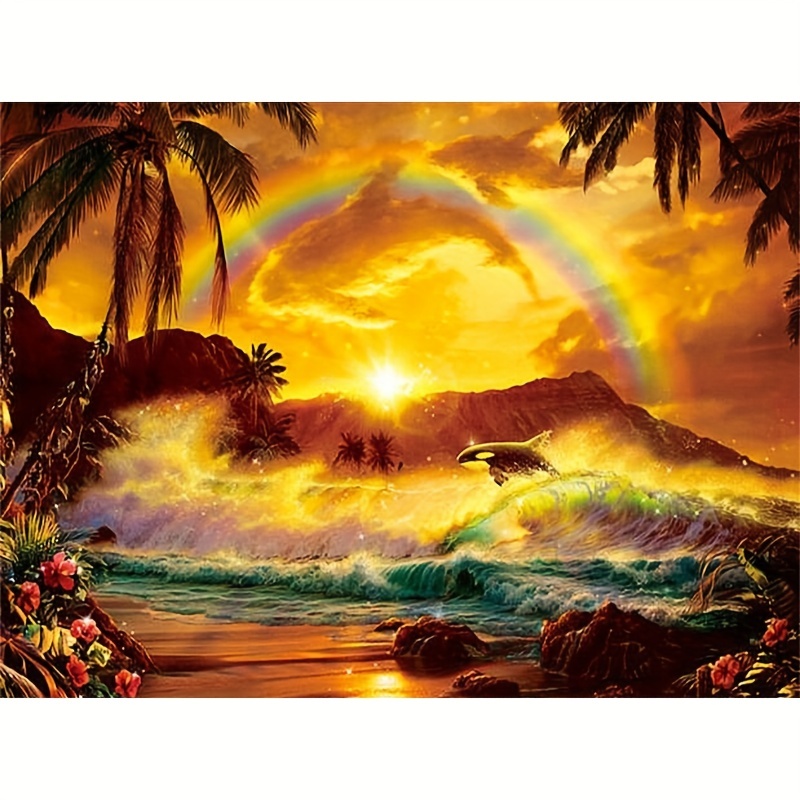 5D Diamond Painting Rainbow Beach Sunset Kit