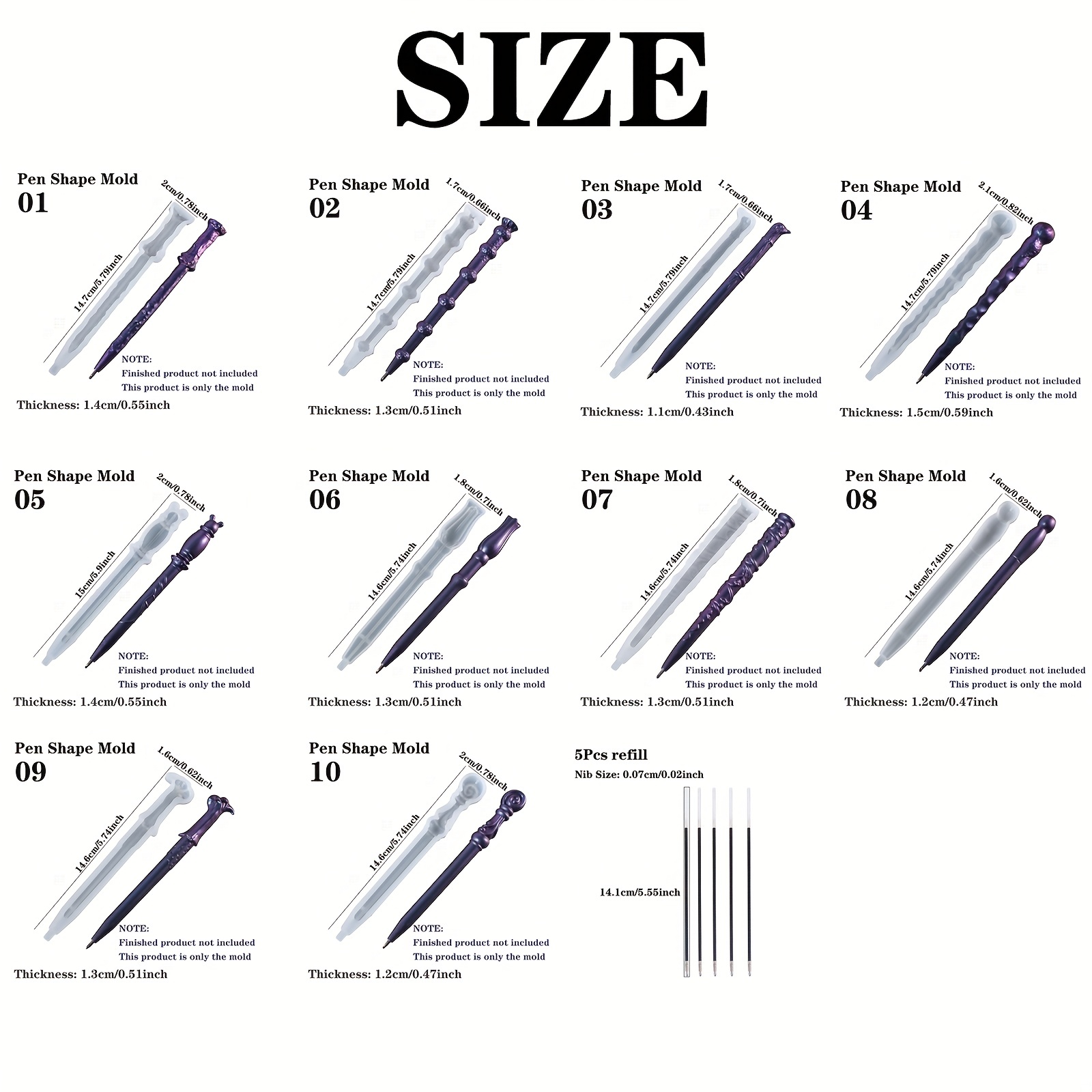 Silicone Mold for Pen, Resin Pen Mold, Ballpoint Pen Resin, Pen Refill 2023 G8l5, Size: 01, White