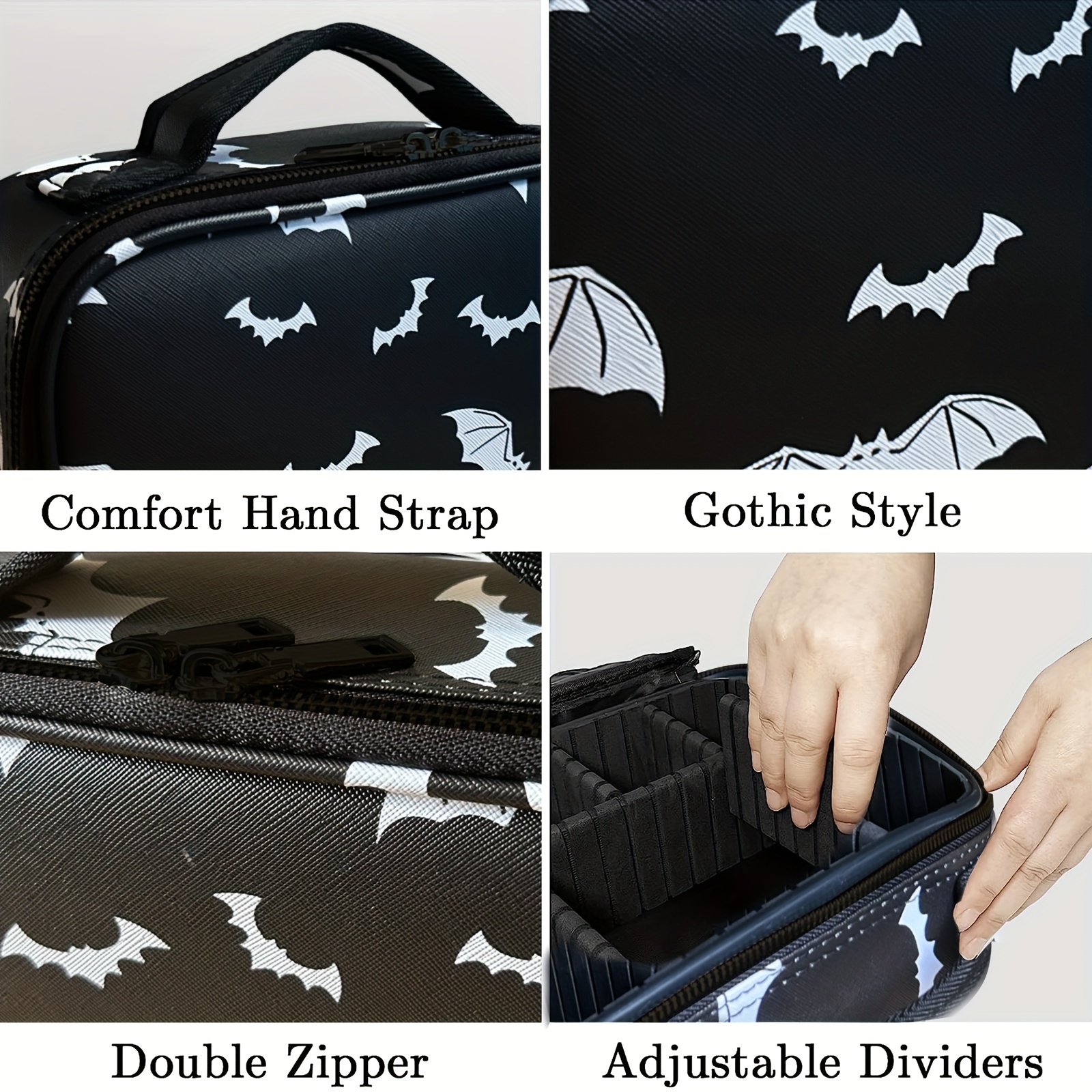 Goth Makeup Organizer Bag With Led Vanity Mirror Halloween Makeup Bag Large  Cosmetic Bag With Adjustable Dividers 10x Magnifying Mirror Portable Bat Cosmetic  Case For Cosmetics Makeup Brushes Toiletry Jewelry