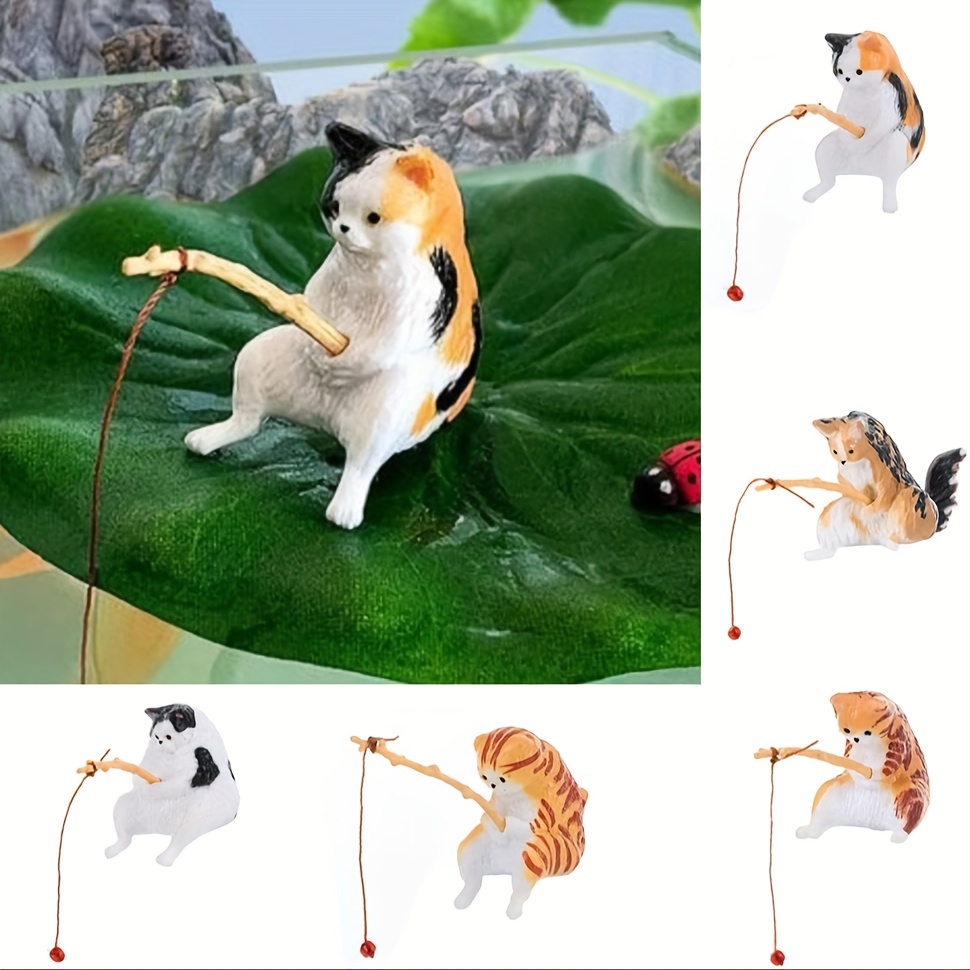 Cat Fishing Figurine Cute Cat Statue Decor Craft Resin Mini - Temu Australia