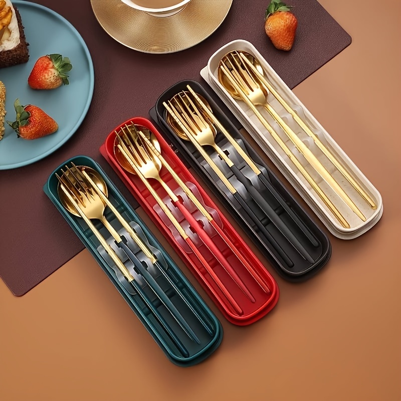 Portable Utensils Set with Case, 4pcs Stainless Steel Reusable