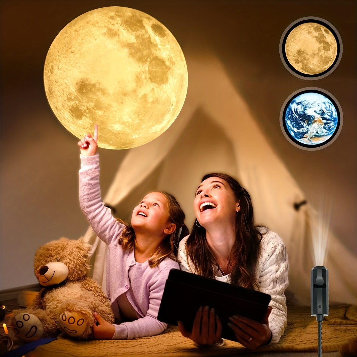 Proyector De Luz Nocturna Moon Earth, Lámpara LED De Proyección De Tierra  USB Para Techo De Dormitorio, Regalo, Decoración De Habitación, Fondo Fotogr