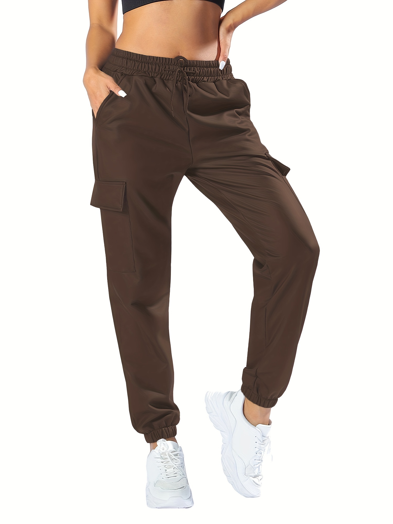 FAUX LEATHER TROUSERS WITH DRAWSTRINGS - Dark brown