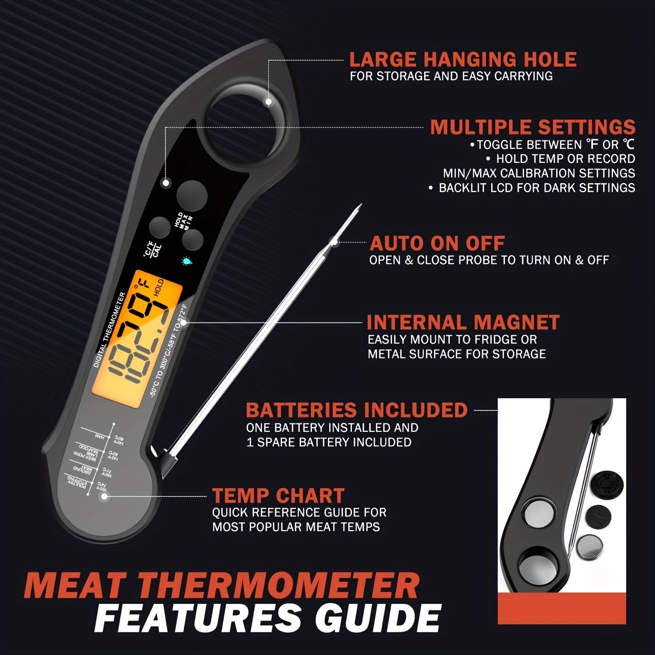 Waterproof Digital Meat Thermometer with Backlight, Calibration & Internal  Magnetic Mount in 2023