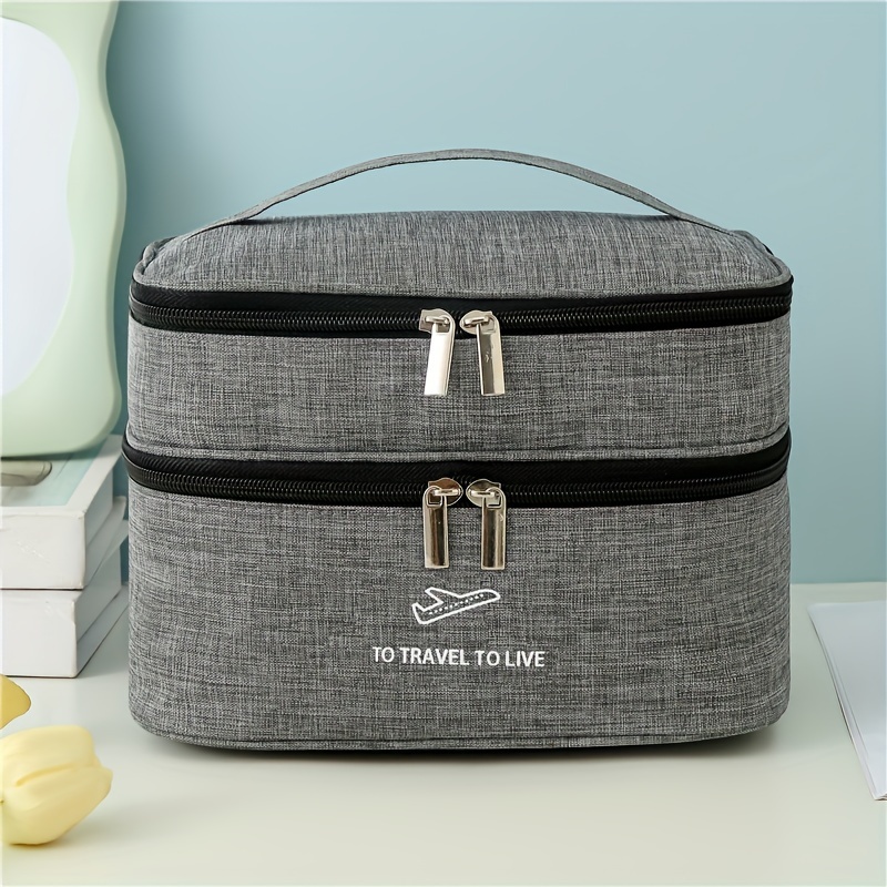 Double-layer Makeup Bag Thickened Oxford Fabric Handheld Storage Pouch Travel Portable Cosmetic Organizer Unisex Toiletry Bag