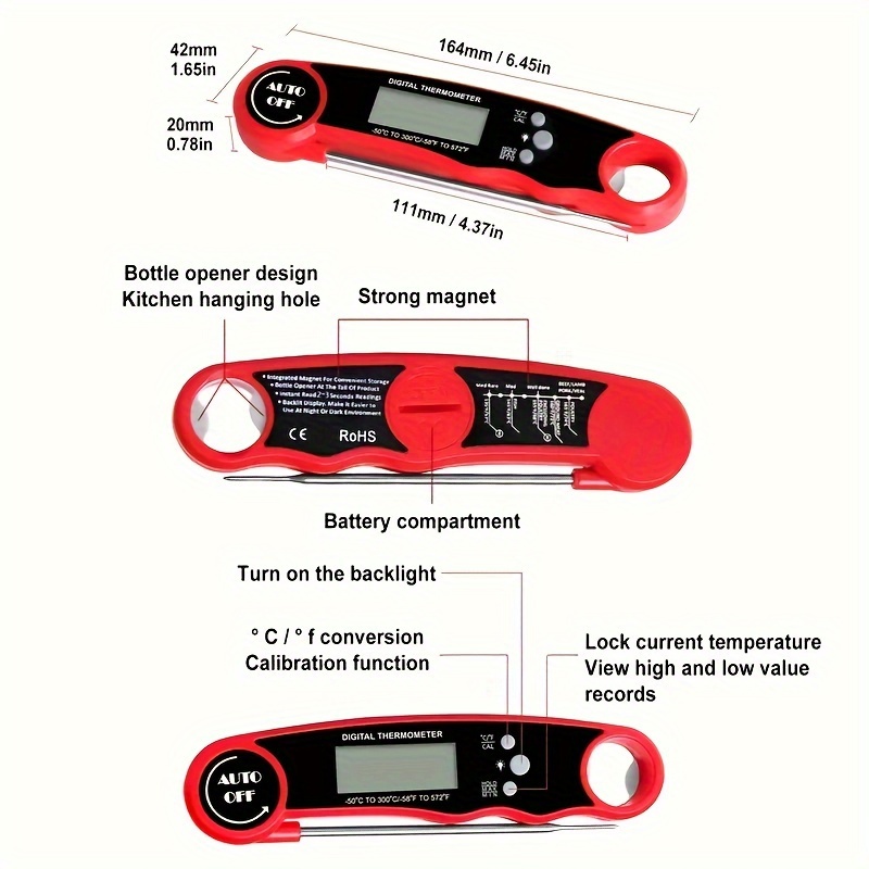 Waterproof Digital Food Thermometer With Bright Lcd Screen - Temu