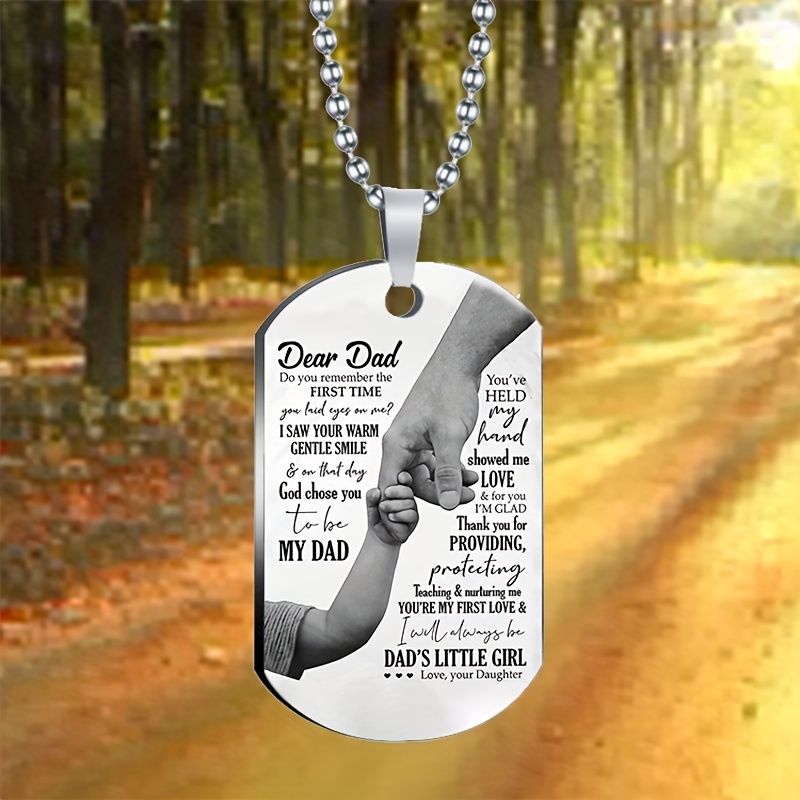 Color Printed Army Tag Dear Dad Daughter Stainless Steel Necklace &  Keychain Set, Father's Day Gift