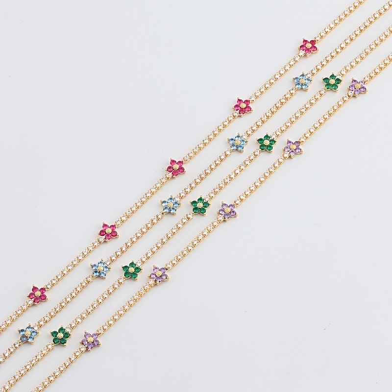 Iced Out Bling Rainbow Colorful Cubic Zirconia Cz Tennis Chain Women Charm  Flower Choker Necklace Jewelry Collares Para Mujer - Temu
