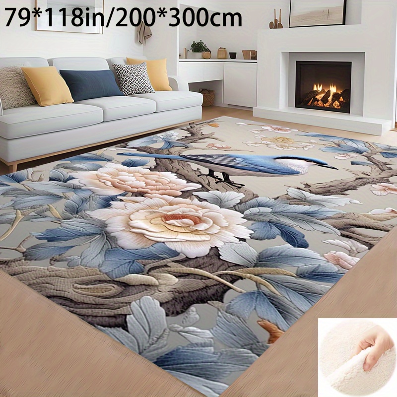 

1pc Carpet, Chinese Style Chinese Style Magpie Flowers Washable Carpet, Waterproof And Non-slip Rectangle Carpet, For Living Room, Bedroom, Office And Dinning Room, Home Decor, Home Supplies