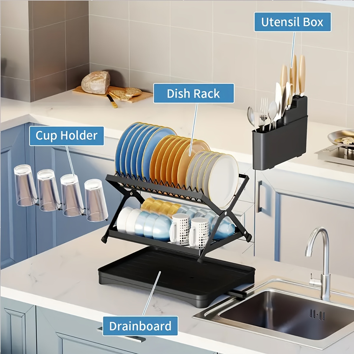 Dish Drying Rack Collapsible Dish Rack For Kitchen Counter 2 Tier