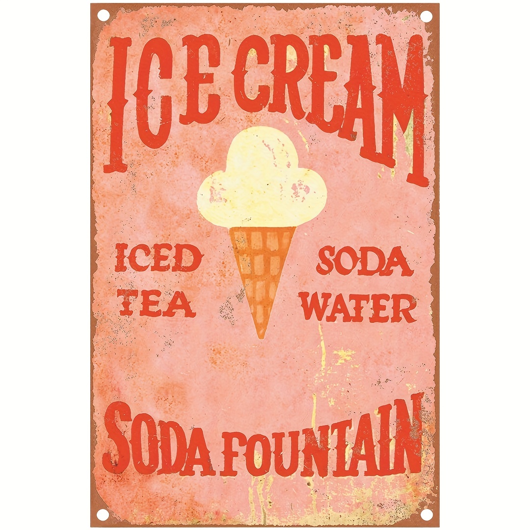 Tin Sign Ice Cream Soda Fountain Kitchen Carnival Fair Rustic