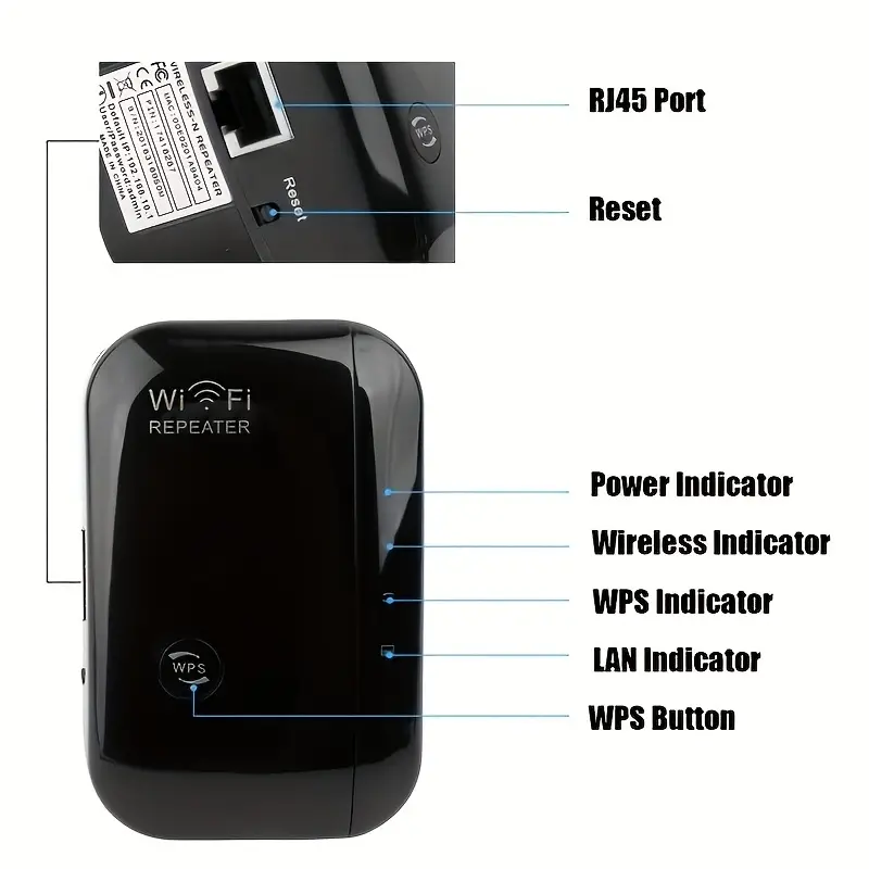 Extensor WiFi, Amplificador De Señal WiFi Negro De Hasta 3000 Pies  Cuadrados Y 28 Dispositivos, Extensor