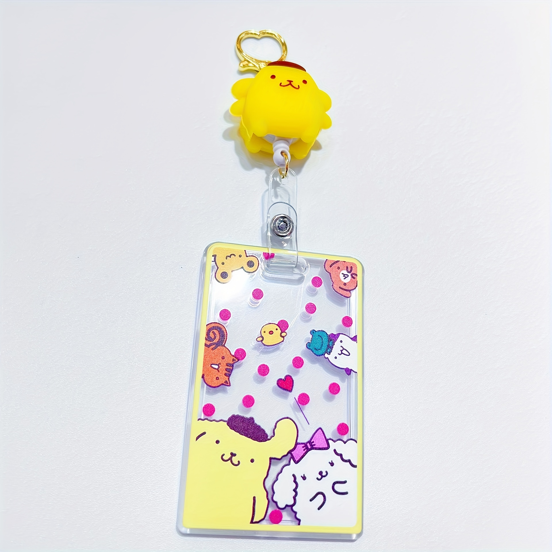 Anime Doll Telescopic Card Cover Buckle Acrylic Badge Reel Name Tag Clip ID Badge Holder, Cute Retractable ID Card Holder for Office, School,Temu